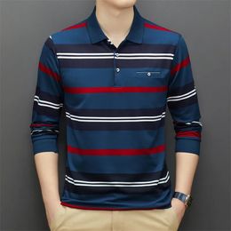 Fashion Brand 95% Cotton Polo Shirt Men Long Sleeve Striped Autumn Casual Clothing Streetwear Male Korean Polo Shirt Tops 240304