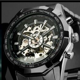 2021 Luxury Winner Automatic Skeleton Mens Watches Top Brand Luxury Fashion Silver Relojes Hombre Clock Mechanical Watches mens257B