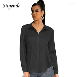 Women's Blouses Long Sleeve Shirts Women Turn Down Collar Slim Fit Button Blouse Elegant Solid Colour Lapel Neck Work