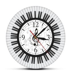 Musical Notes Black And White Wall Watch Music Studio Decor Pianist Gift Piano Keyboard Treble Clef Art Modern Clock Clocks9598479