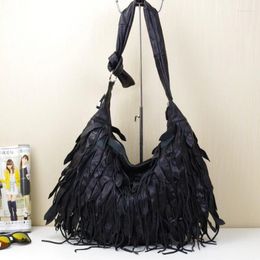 Shoulder Bags Genuine Leather Women's Bag Casual Underarm Striped Tassel Personalised Sheepskin