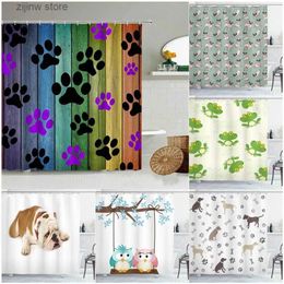 Shower Curtains Fun Animal Paw Shower Curtain Cartoon Color Cat Dog Bear Paw Bathroom Accessories With Hook Hanging Waterproof Screen Washable Y240316