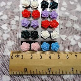 Stud Earrings 12 Pairs Mystic Rose Mixed Colour Flower Wholesale