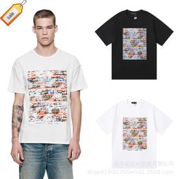 Purple High Street Oil Painting Sticker Print Weight Double Yarn Pure Cotton Short Sleeved T-shirt for Men and Women