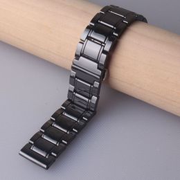 Black Polished Ceramic Watch bands strap bracelet 20mm 21mm 22mm 23mm 24mm for Wristwatch mens lady accessories quick release pin 331E