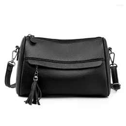 Drawstring HIGHFOCAL Women Genuine Leather Black Shouler Bag Large Capacity Fashionable Shopping Pillow Crossbody Versatile