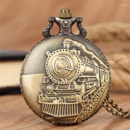 Pocket Watches Steampunk 3D Locomotive Engine Train Men Women Quartz Watch Necklace Chain Pendant Clock Arabic Number Display Hours