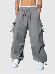 Pantaloni cargo larghi da uomo Pantaloni da lavoro streetwear solidi Pantaloni da paracadute a vita media con coulisse