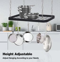 Kitchen Hanging Pot Pan Rack Holder Cookware Storage Shelf Hanger With Hooks Kitchen Storage Rack Tableware Organiser 10KG 22lbs 240307