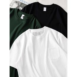 Combed Cotton Short Sleeved Men's Solid Colour Loose Hip-hop T-shirt Women's Design Sense Pocket Trendy Couple