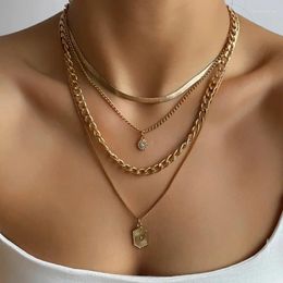 Pendant Necklaces Sindlan Multi Layer Punk Gold Colour Chain Necklace For Women Simple Crystal Eyes Geometric Set Female Fashion Jewellery