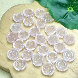 Link Bracelets 10PCS Natural Rose Quartz Flower Carving Healing Reiki With Hole Fashion Jewellery For Friends Gift 19MM