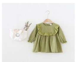 Baby Girl Clothing Dress Spring Fall Long Sleeve Round Collar Plaid Ruffles dress Elegant girl Clothing Dress6433620