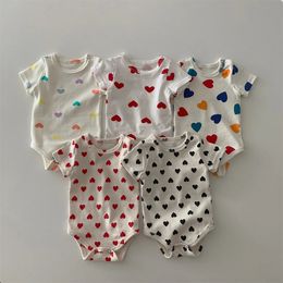 Infant Summer Thin Loose Comfortable Breathable Jumpsuit Baby Girl Cute Love Pattern Cotton Bodysuit Boy Outfits240311