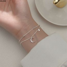 Sterling Silver Double Layer Star Moon Bracelet for Womens Forest Series Light Luxury Small and Popular High End Sweet Versatile Diamond Inlaid Handicraft