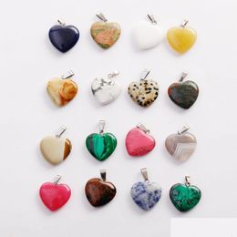 Pendant Necklaces Fashion Love Heart Shape Stone Mix Colour Pendants Loose Beads For Bracelets And Necklace Diy Jewellery Making Women Dh9Bm