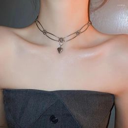 Choker Fashion Y2K Simple Love Curve Necklace Silver Colour Metal Small Ball Collarbone Chain Charming Jewellery For Women Girls