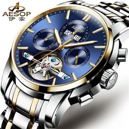 AESOP Mens Watches Top Brand Luxury Automatic Mechanical Watch Men Stainless Steel Tourbillon Watch Men Relogio Masculino2394