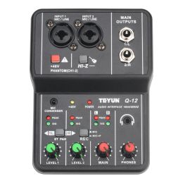 Equipment Teyun Mini Portable Audio Interface Guitar Recording Mixer Professional Computer External Sound Card 48V Studio PC Q12 Equipment