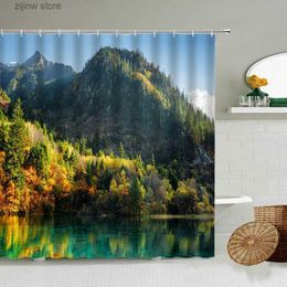 Shower Curtains Forest Lake Scenery Shower Curtain Autumn Scenery Nature Landscape Photography Bathroom Wall Decor Waterproof Screen With Hook Y240316