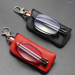Sunglasses Anti Blue Light Metal Black Frame Anti-Radiation Key Chain With Storage Bag Women's Reading Glasses Folding