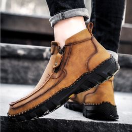 Hot Ssle Outsdoor Shoes Handmade Casual Men Boots Split Leather Boots Keep Warm Winter Shoes Man Fashion Zipper Ankle Boots With Fur Plus Size 38-48