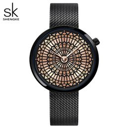 Shengke Luxury Brand Watch Women Fashion Dress Quartz Watch Ladies Full Steel Mesh Strap Waterproof Watches Relogio Feminino284r