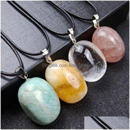 Pendant Necklaces Irregar Natural Crystal Stone Sier Plated Pendant Necklaces For Women Men Party Club Jewelry With Rope Drop Delivery Dhxvu