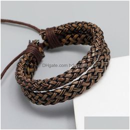 Bangle Vintage Pu Leather Rope Handmade Braided Bangle Charm Bracelets For Men Women Party Club Fashion Jewelry Drop Delivery Jewelry Dheiy