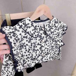 Clothing Sets Autumn New Girls Clothing Sets Stitching Lace Floral Shirt +Flared Pants Suit Girls Fashion Kids Outfit Spring Children Clothes