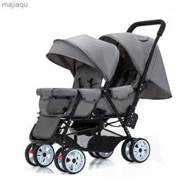 Strollers# Twin Baby Stroller Can Sit and Lie Baby Carriage Four Wheel Highland Scape Lightweight Double Seat Carts 0-4 Years Old