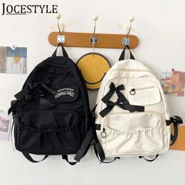 Cute Backpack for Teen Girls Fashion Nylon Bow Tie Schoolbag Casual Large Capacity Students Book Bag Solid Color Zipper Knapsack 240304