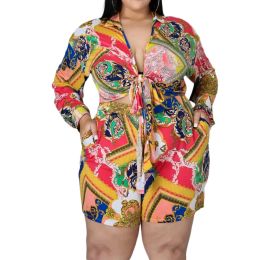 Sets Plus Size Sets Wholesale Two Piece Set Women Print Shirts Crop Top and Shorts Elastic Waist Casual Streetwear Dropshipping 2021