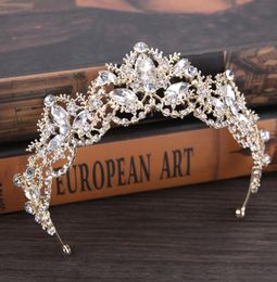 Bridal Crowns Flower Bride Crystal Tiara Princess Crown Gold Wedding Tiaras Hairbands Baroque Birthday Party Tiaras Hair Headwear3125634