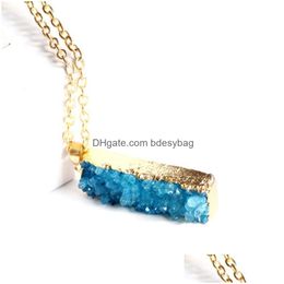 Pendant Necklaces Simple Fashion Crystal Gold Plated Irregar Natural Stone Pendant Necklaces For Women Girl Men Druzy Jewellery Drop Del Dh0Vs