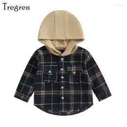 Jackets Tregren Toddler Baby Boys Girls Plaid Jacket Autumn Winter Casual Hooded Coat Long Sleeve Button Down Outwear With Pockets