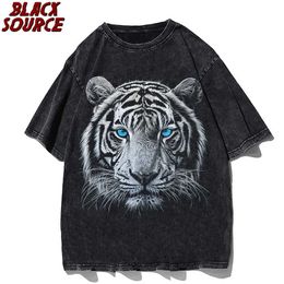 Men's Casual Shirts Tiger Print T Shirt For Men Women 240g 100% Cotton Couple T-shirts Skateboard Short Sle Couple Tee Tops Unisex p0803C24315
