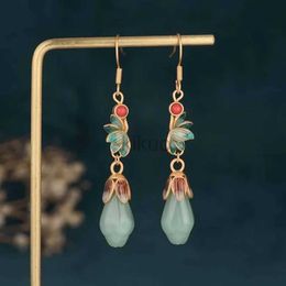 Dangle Chandelier 925 Silver Needle Imitation Hetian Jade Magnolia Earrings Copper Gold-plated Tassel Retro Drop Pendant Earrings Chinese Jewellery 24316