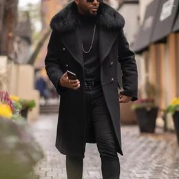 Men's Trench Coats 2024 Long Casual Woolen Coat Solid Slim Fit Double Breasted Youth Collar Clothing Men Wool Cloak&mix