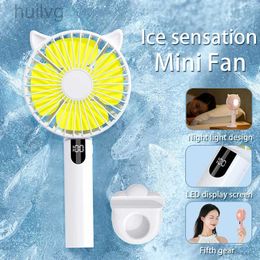 Electric Fans Mini Fan USB Charging Ventilador Five Speed with Night Light White LED Power Display Summer Camping Portable 240316