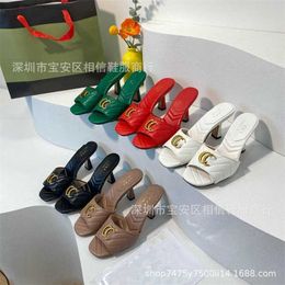 27% OFF Sports shoes 2024 High version G family high-heeled womens head straight letter fish mouth slim heel sandals versatile for external wear large size