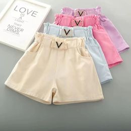 2-14 y Summer Toddler Kids Baby Girl Shorts Girls Solid 4 Colour High Elastic Waist V- Short Pants for Children 240306