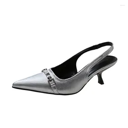 Dress Shoes LMQH Women Pointy High Heel Wedding Bride Stiletto Slingback Party Office Silvery Fashion Ladies Sandals Summer 2024