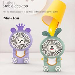 Electric Fans Mini Fan Purple Cute Cartoon Small And Handy Night Light Student Supplies Usb Green Carry Shine 240316