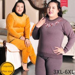 Tanks Fat Women Winter Outdoor Skiing Thermal Underwear Thick Warm Long Johns 115kg Can Wear Quickdrying Pamas Autumn Clothes Set