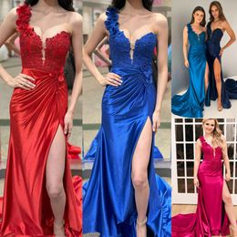 Single Shoulder Lace Prom Dress Fitted Long Lady Pageant Prom Winter Spring Evening Event Hoco Gala Cocktail Red Carpet Gown Oscar Wedding Guest 3D Floral High Slit