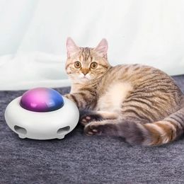 Smart Cat Teaser UFO Pet Turntable Catching Training toys USB Charging Cat Teaser Replaceable Feather Interactive Auto 240309