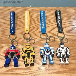 Keychains Lanyards Transformers Keychain Optimus Prime Bumblebee Figure Anime Keyring Pendants Car Key Accessories Doll Ornaments Toy Gift for Kids Y240316