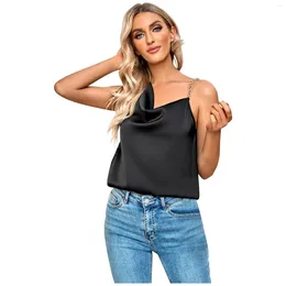 Women's Tanks Summer Satin Silk Top Temperament Solid Slim Fit Tank Fashion Swing Halter For Women 2024 Elegant Chic Tops