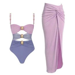 Women's Swimwear Hollowen One Piece Swimsuit With Cover Up Sexy Swimwear Women Off Shoulder Swim Suits Patchwork Bathsuit Belt Bodysuit BeachwearC24315